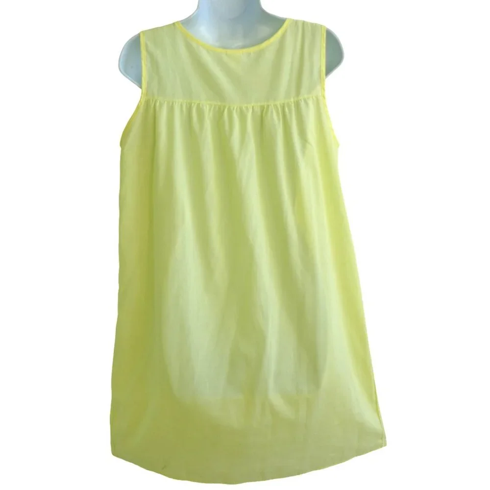 Vintage MCM By Beverly Yellow Nightgown Floral Embroidery Ruffled Lace Bib Trim - Picture 3 of 5